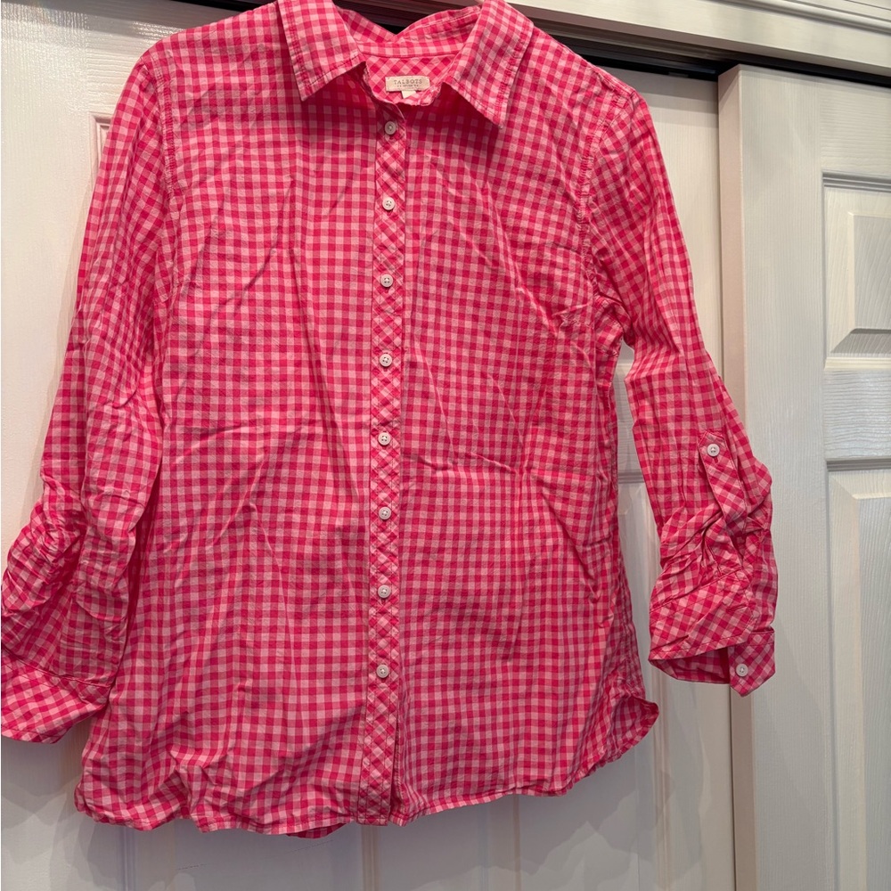 Talbots Pink Gingham Womens Shirt, LP - Perfect for Spring!